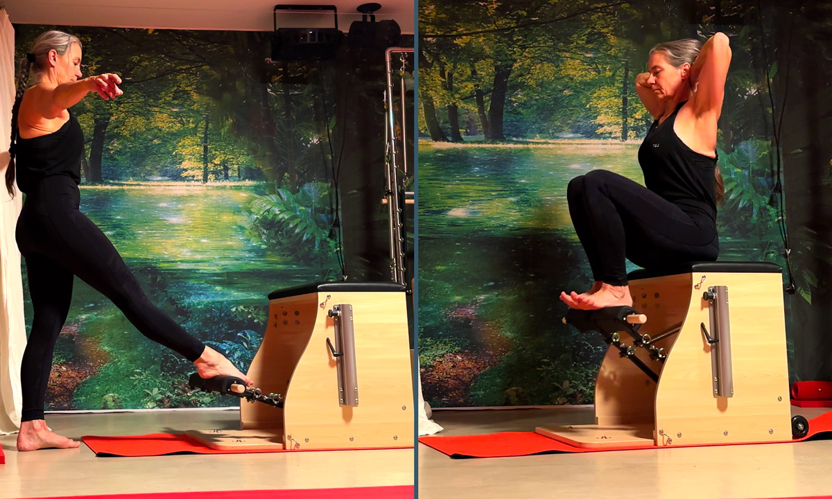 *OHA-FIT.DE* – Pilates- und Fitnesstraining in Oberhaching. Übung am Wunda Chair  – Push-Up Liegestütz auf Schulterpolstern